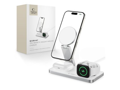 Bezdrátová nabíječka pro iPhone, Apple Watch a AirPods - Tech-Protect, QI15W-A47 Wireless Charger White