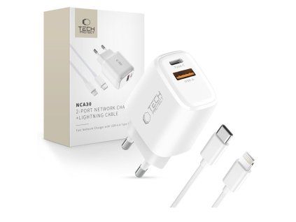 Rychlá nabíječka do sítě - Tech-Protect, NCA30 PD30W/QC3.0 + Lightning kabel