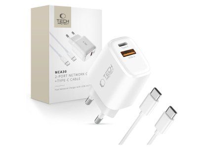 Nabíjecí USB adaptér do sítě - Tech-Protect, NCA30 PD30W/QC3.0 + USB-C kabel