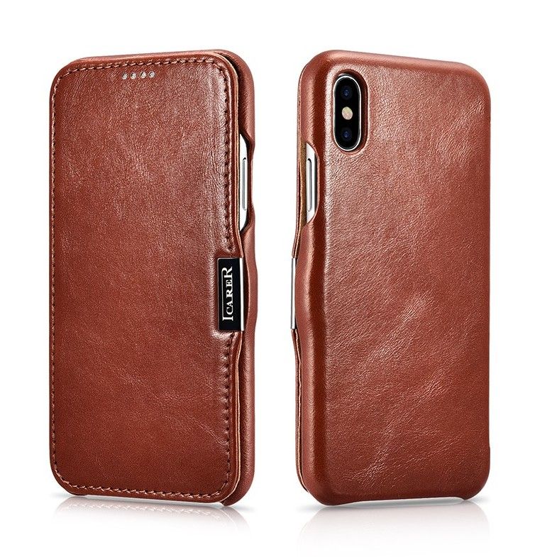 Knížkové pouzdro pro iPhone XS / X - iCarer, Vintage Brown