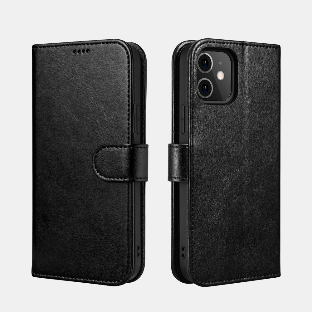 Pouzdro pro iPhone 12 / 12 Pro - iCarer, Classic Wallet Black