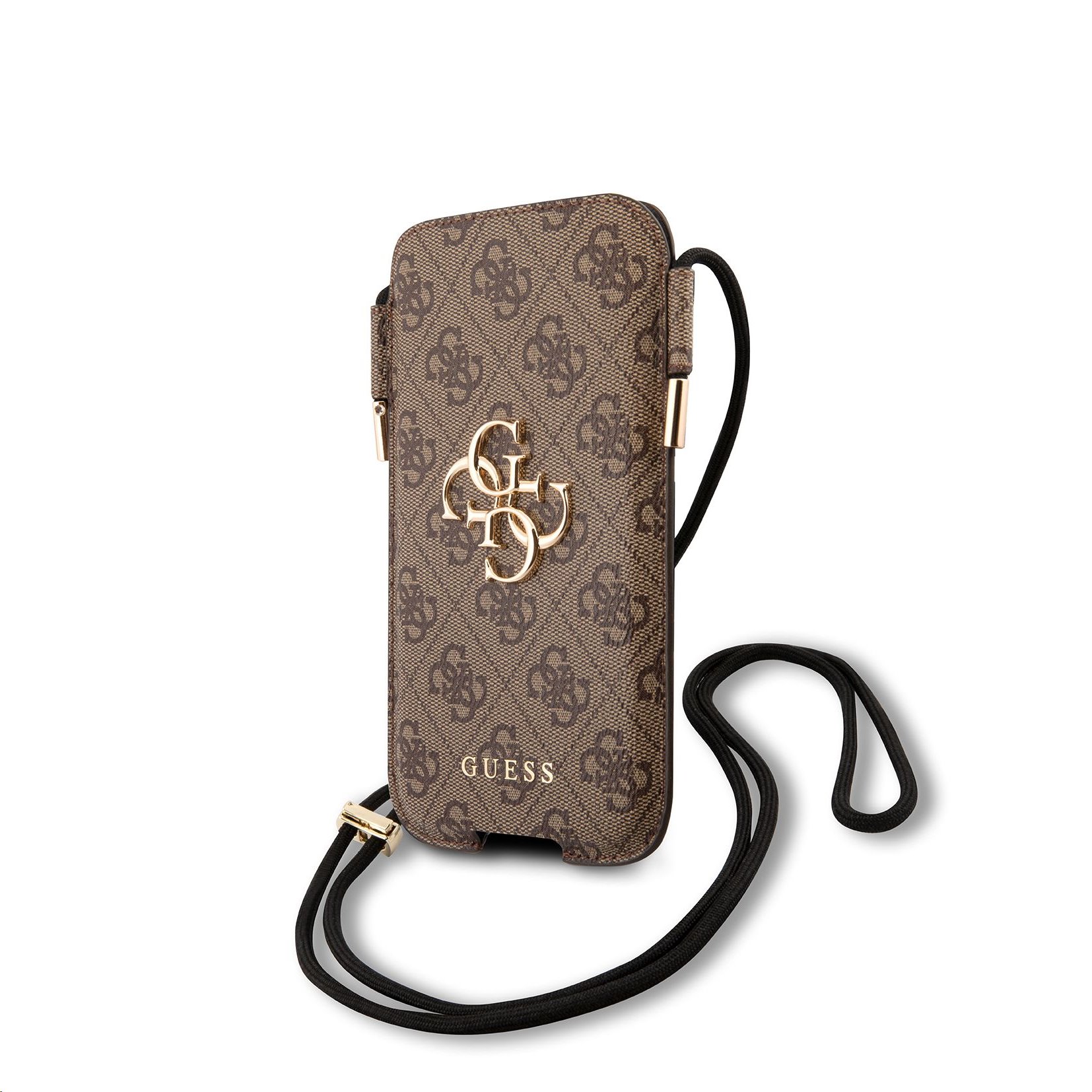 Univerzální kapsa na mobil se šňůrkou - Guess, 4G Pouch Script Logo S/M Brown
