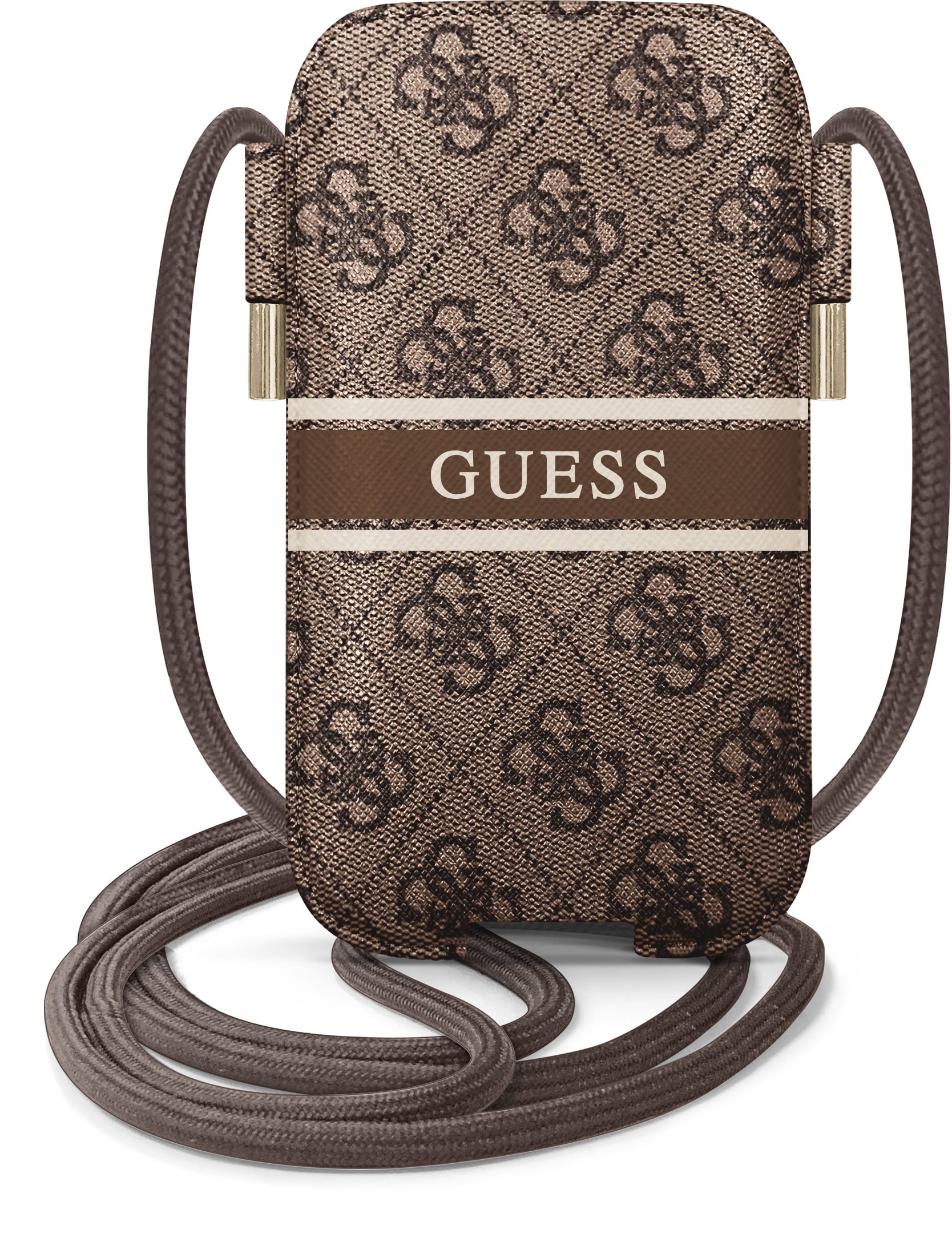 Univerzální kapsa na mobil se šňůrkou - Guess, 4G Pouch Printed Stripe L Brown