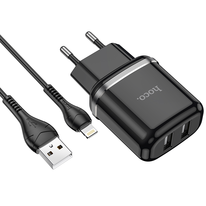 Nabíjecí AC adaptér pro iPhone a iPad - Hoco, N4 Aspiring Black + Lightning kabel