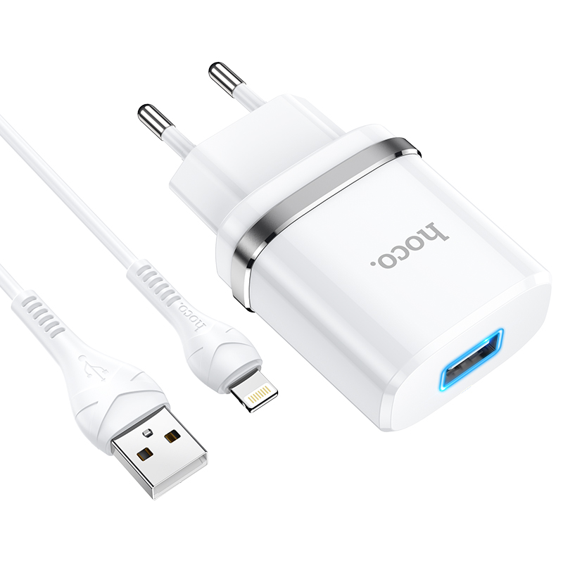 Nabíjecí AC adaptér pro iPhone a iPad - Hoco, N1 Ardent White + Lightning kabel