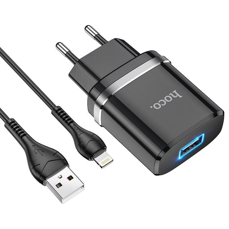 Nabíjecí AC adaptér pro iPhone a iPad - Hoco, N1 Ardent Black + Lightning kabel