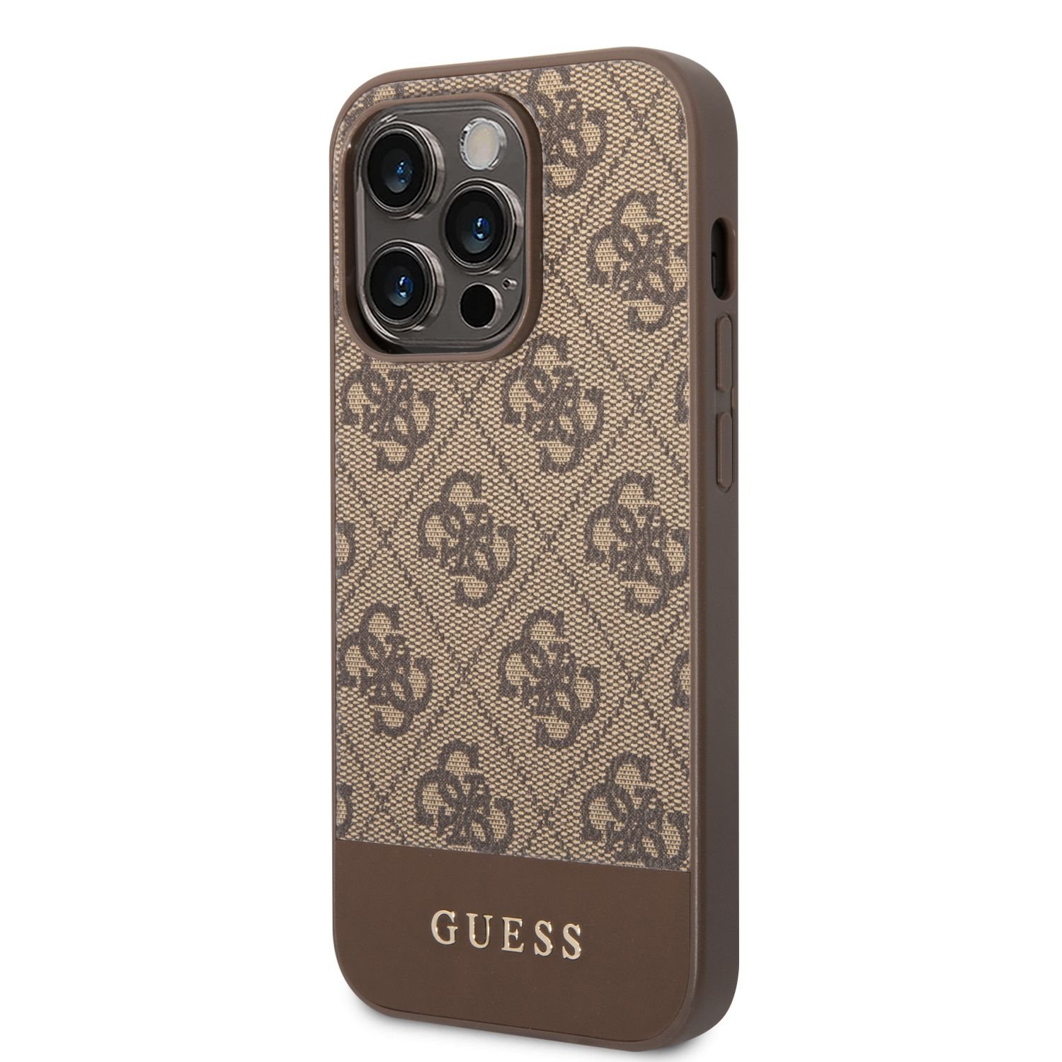 Ochranný kryt pro iPhone 14 Pro - Guess, 4G Stripe Back Brown