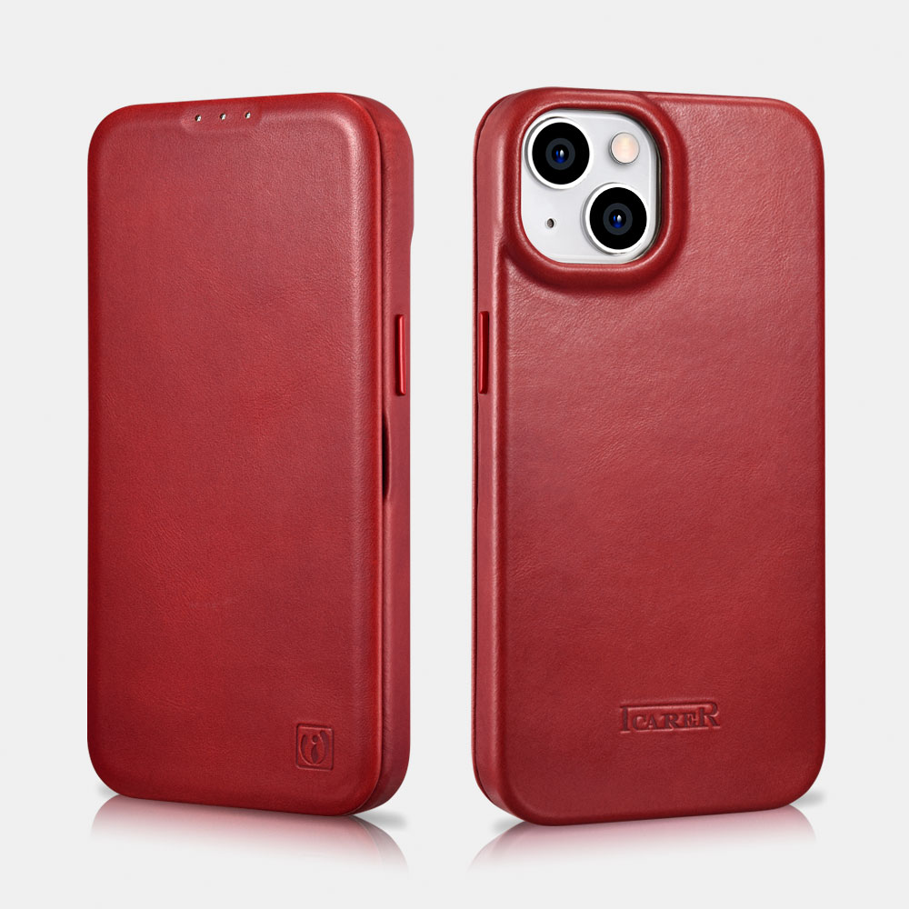 Knížkové pouzdro pro iPhone 14 PLUS - iCarer, Curved Edge MagSafe Red