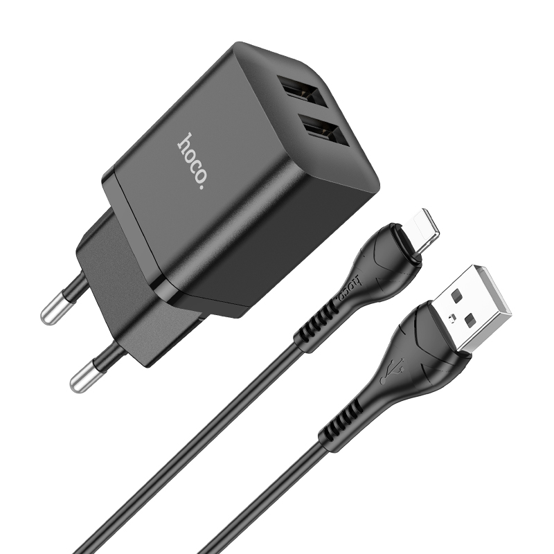 Nabíjecí USB adaptér do sítě - Hoco, N25 Maker Black + Lightning kabel