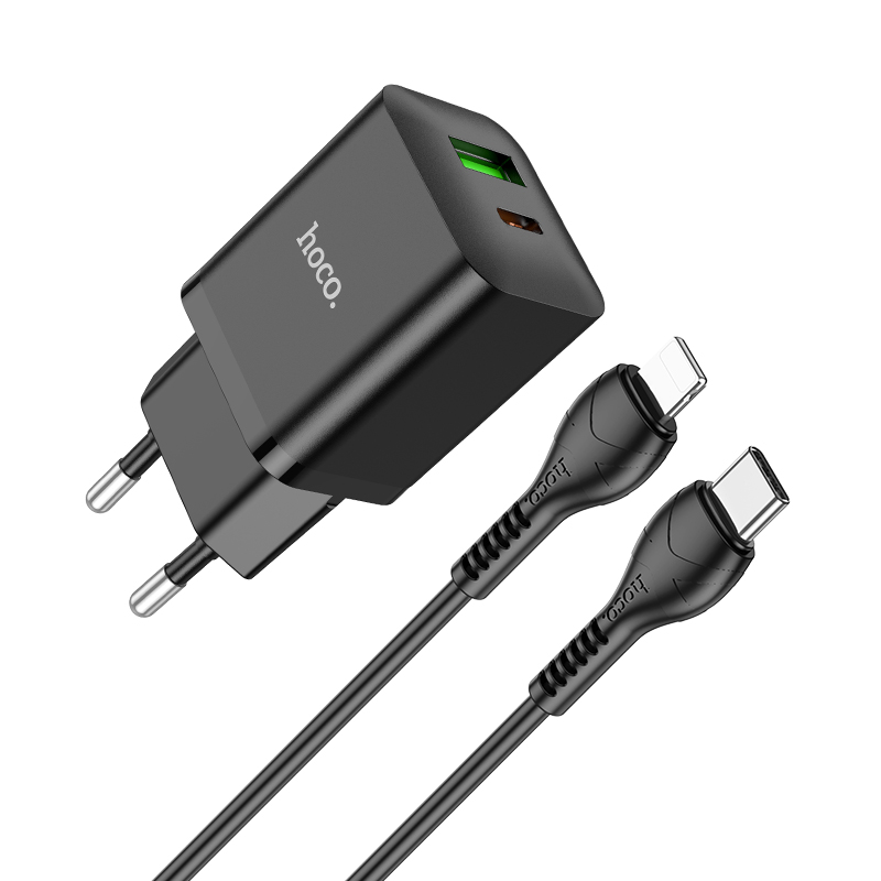 Rychlá nabíječka do sítě pro iPhone a iPad - Hoco, N28 Founder PD20W/QC3.0 Black + Lightning kabel