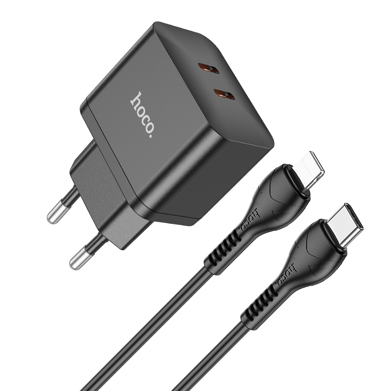 Rychlá USB-C nabíječka do sítě - Hoco, N29 Triumph PD35W/QC3.0 Black + Lightning kabel