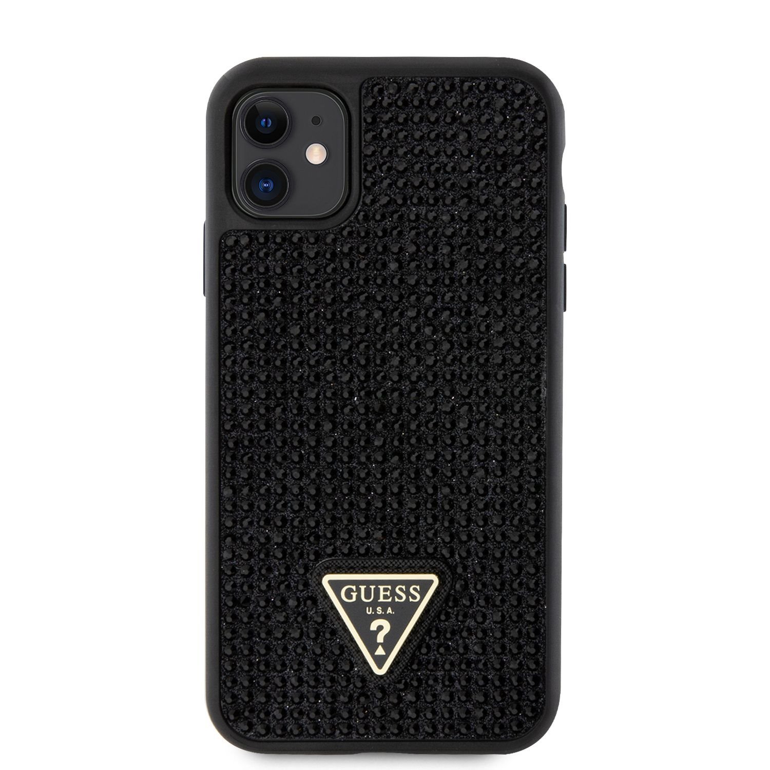 Ochranný kryt pro iPhone 11 - Guess, Rhinestones Triangle Metal Logo Black