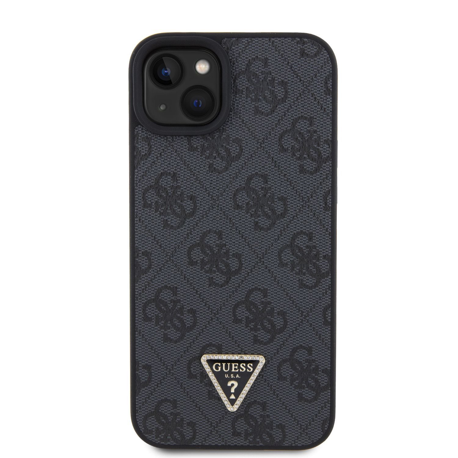 Ochranný kryt na iPhone 15 PLUS - Guess, 4G Strass Triangle Metal Logo Black