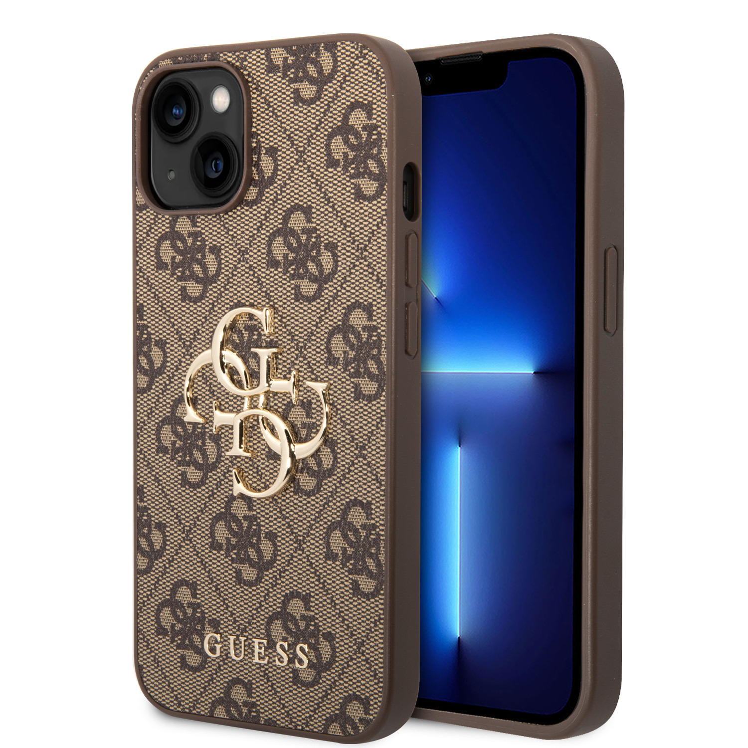 Ochranný kryt na iPhone 15 PLUS - Guess, 4G Metal Logo Brown