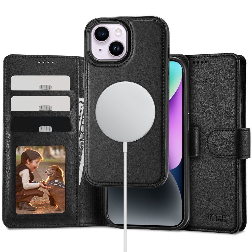 Knížkové pouzdro pro iPhone 15 - Tech-Protect, Wallet MagSafe Black