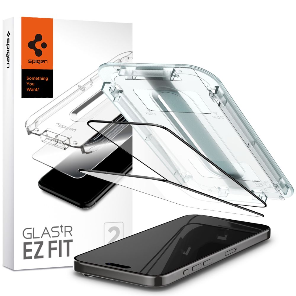 Ochranné tvrzené sklo na iPhone 15 Pro - Spigen, Glas.tR EZ Fit (2ks s aplikátorem)
