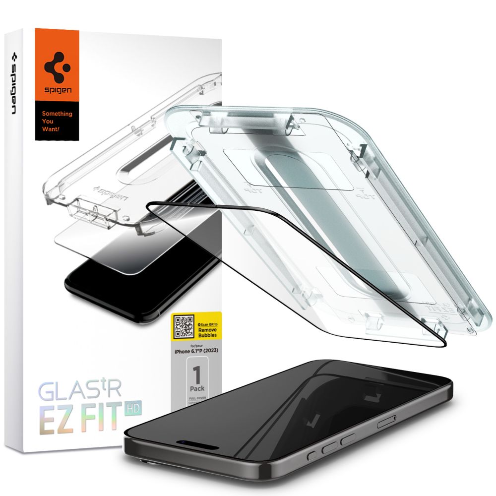 Ochranné tvrzené sklo na iPhone 15 Pro - Spigen, Glas.tR EZ Fit (1ks s aplikátorem)