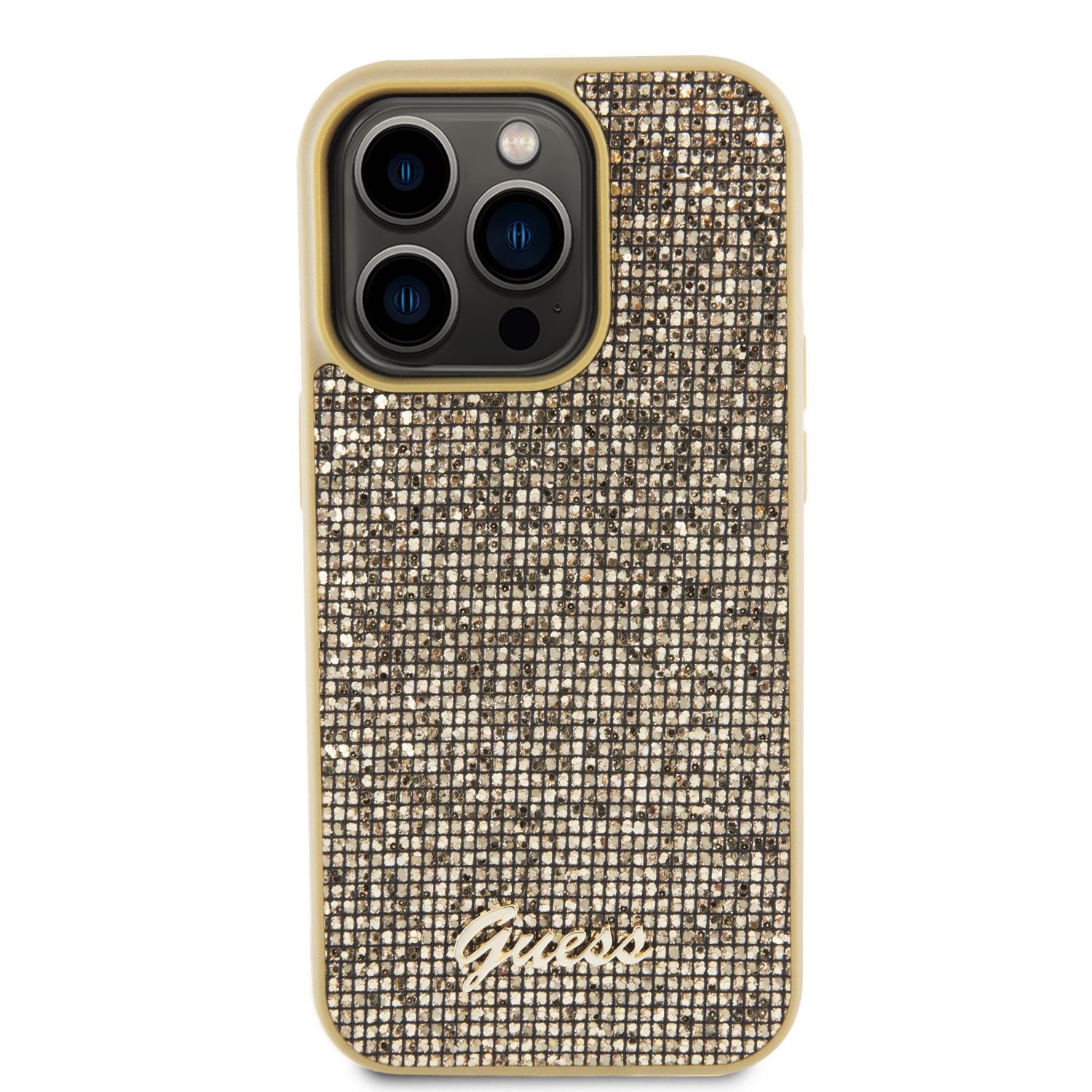 Ochranný kryt na iPhone 15 Pro - Guess, Square Mirror Script Logo Gold