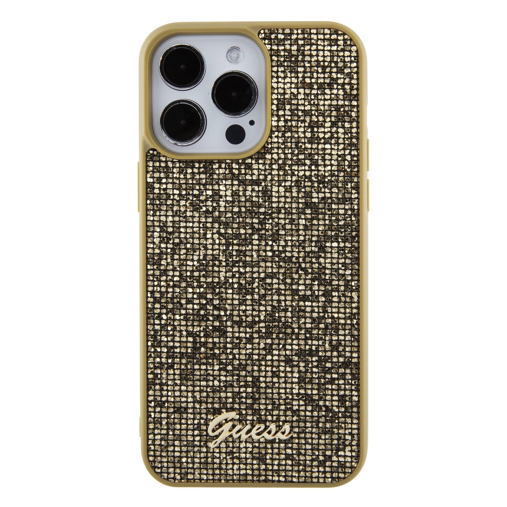 Ochranný kryt na iPhone 15 Pro MAX - Guess, Square Mirror Script Logo Gold