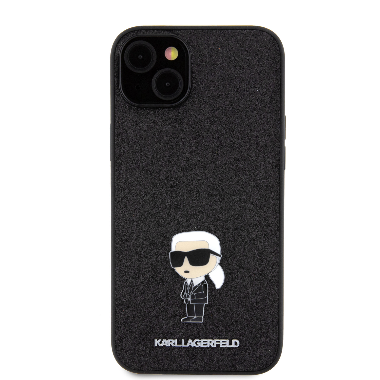 Ochranný kryt na iPhone 15 PLUS - Karl Lagerfeld, Fixed Glitter Metal Ikonik Black