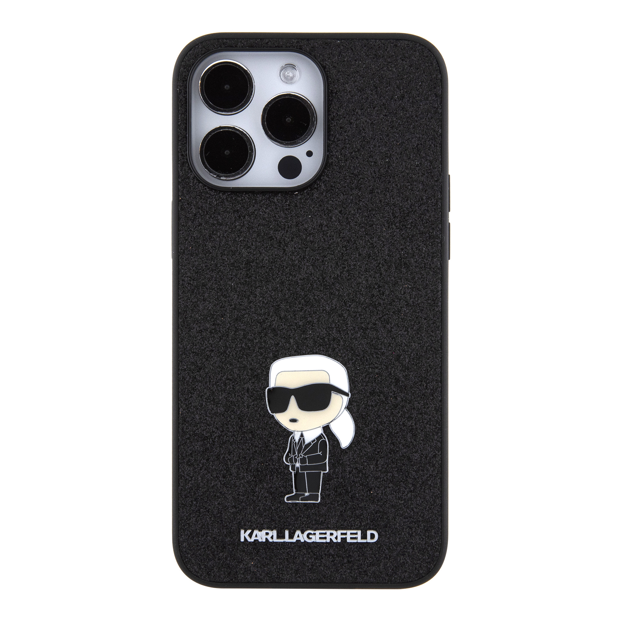 Ochranný kryt na iPhone 15 Pro MAX - Karl Lagerfeld, Fixed Glitter Metal Ikonik Black