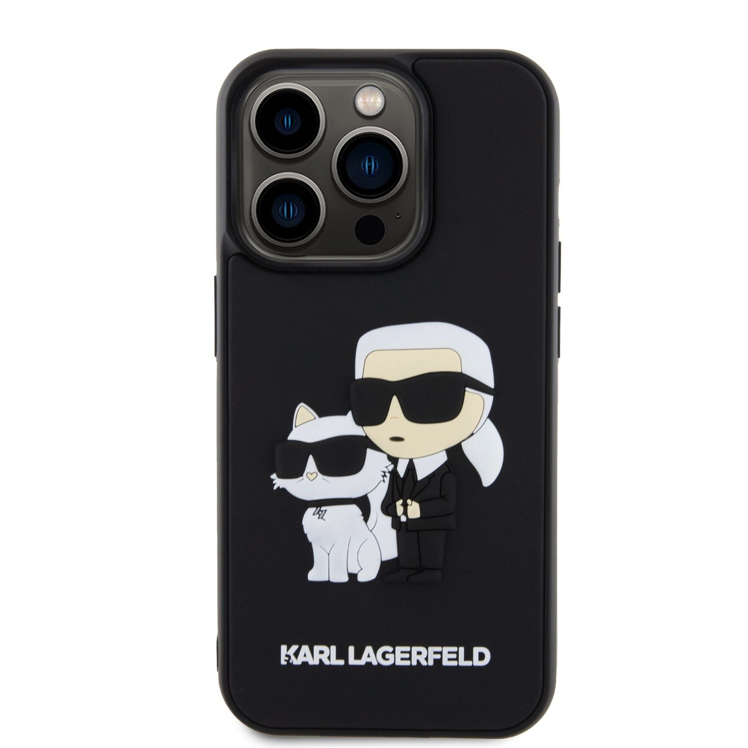 Ochranný kryt na iPhone 15 Pro - Karl Lagerfeld, 3D Rubber Karl and Choupette Black