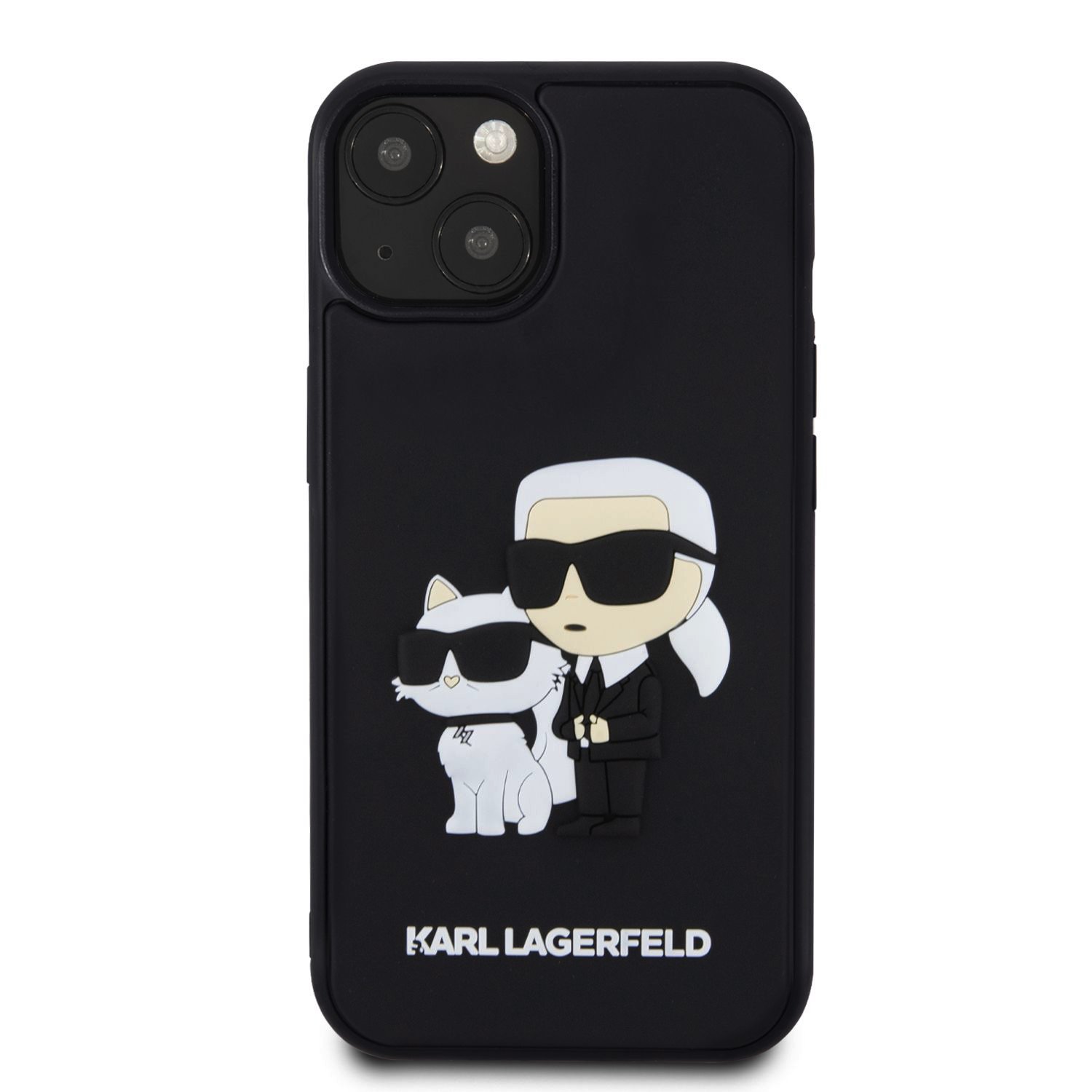 Ochranný kryt na iPhone 15 - Karl Lagerfeld, 3D Rubber Karl and Choupette Black