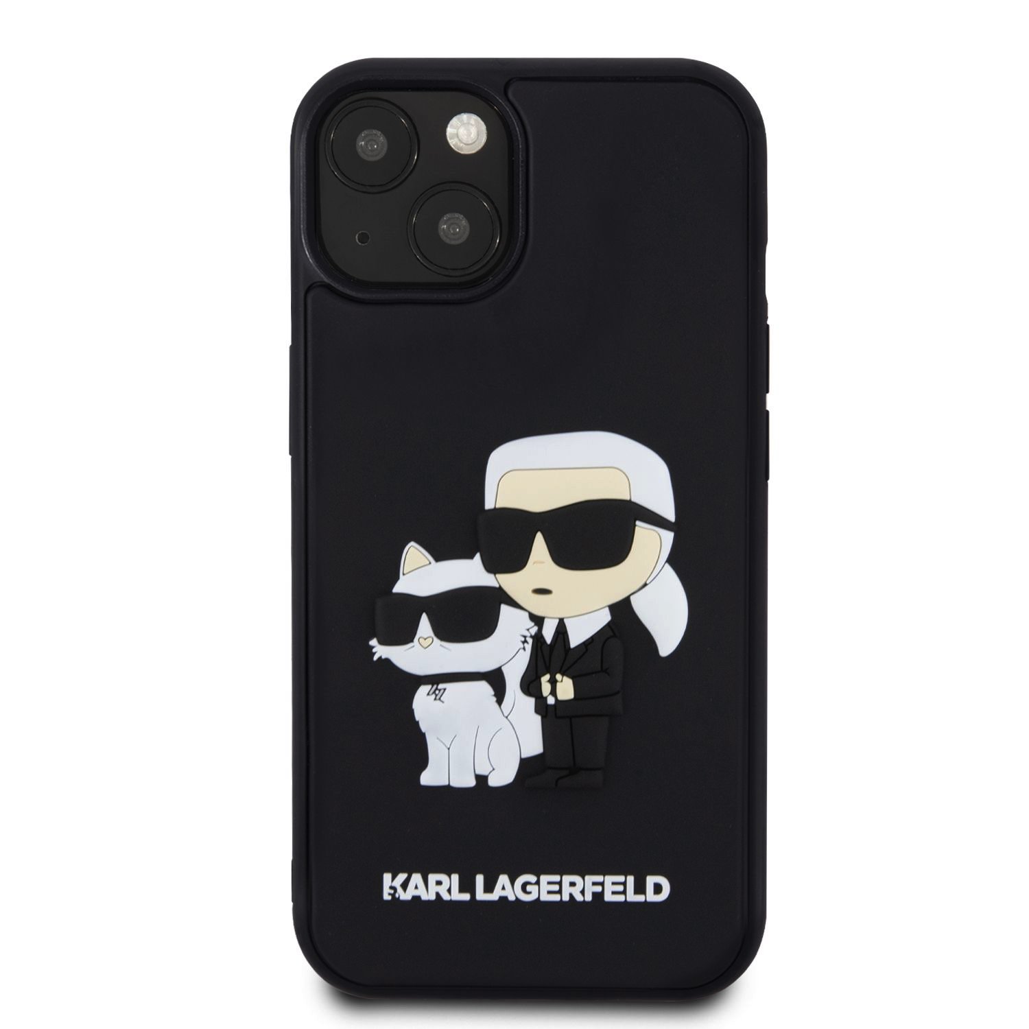 Ochranný kryt na iPhone 15 PLUS - Karl Lagerfeld, 3D Rubber Karl and Choupette Black