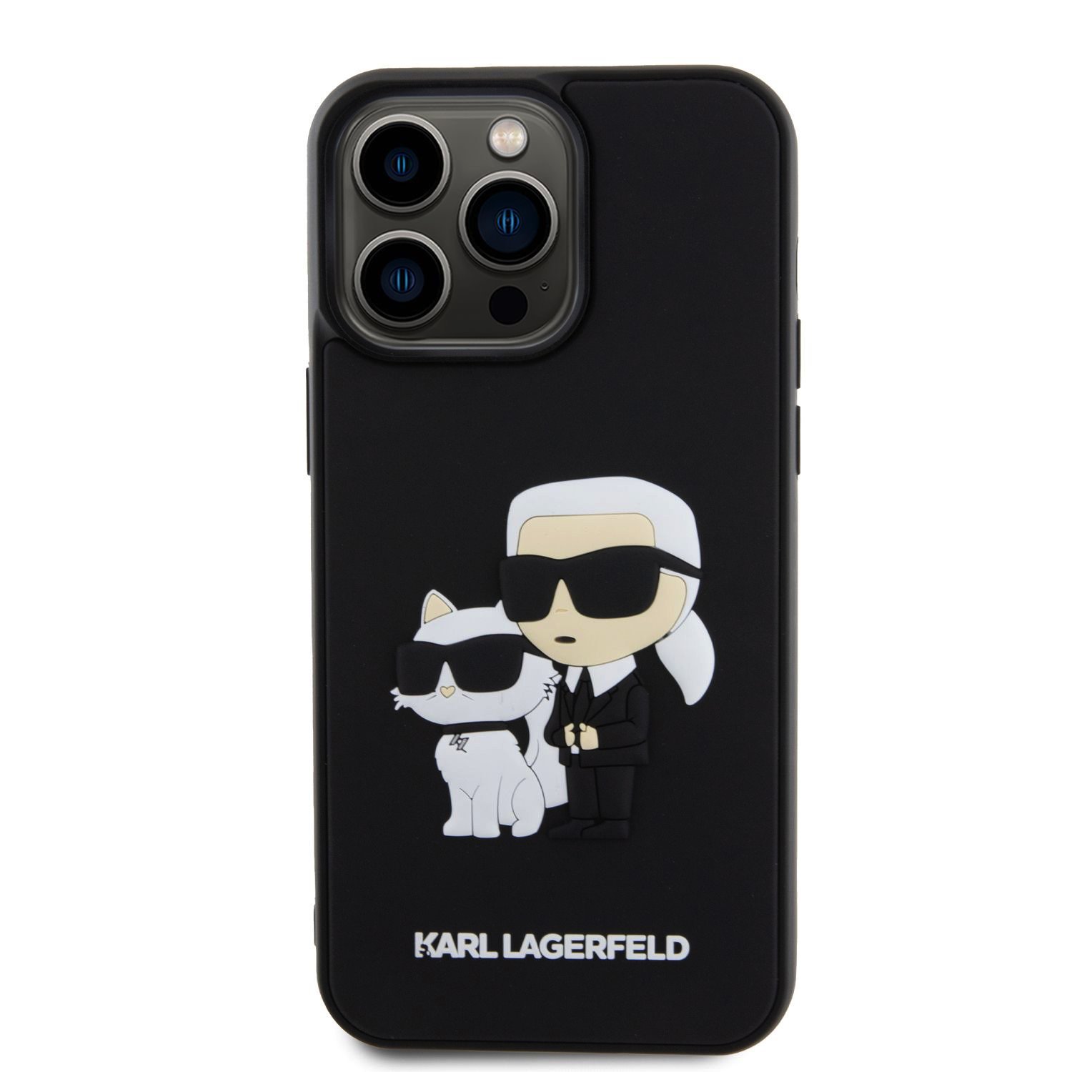 Ochranný kryt na iPhone 15 Pro MAX - Karl Lagerfeld, 3D Rubber Karl and Choupette Black