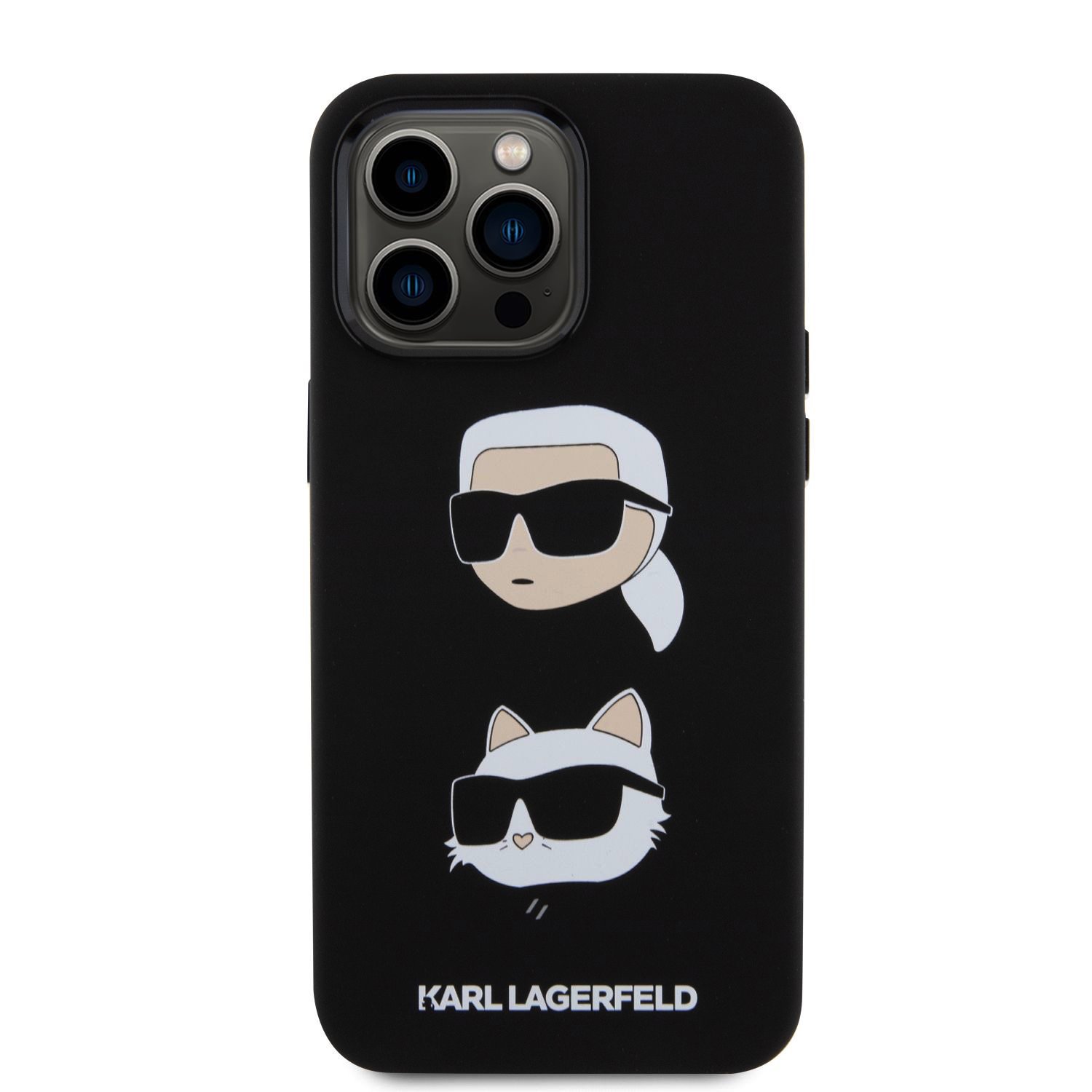 Ochranný kryt na iPhone 15 Pro MAX - Karl Lagerfeld, Liquid Silicone Karl and Choupette Heads Black
