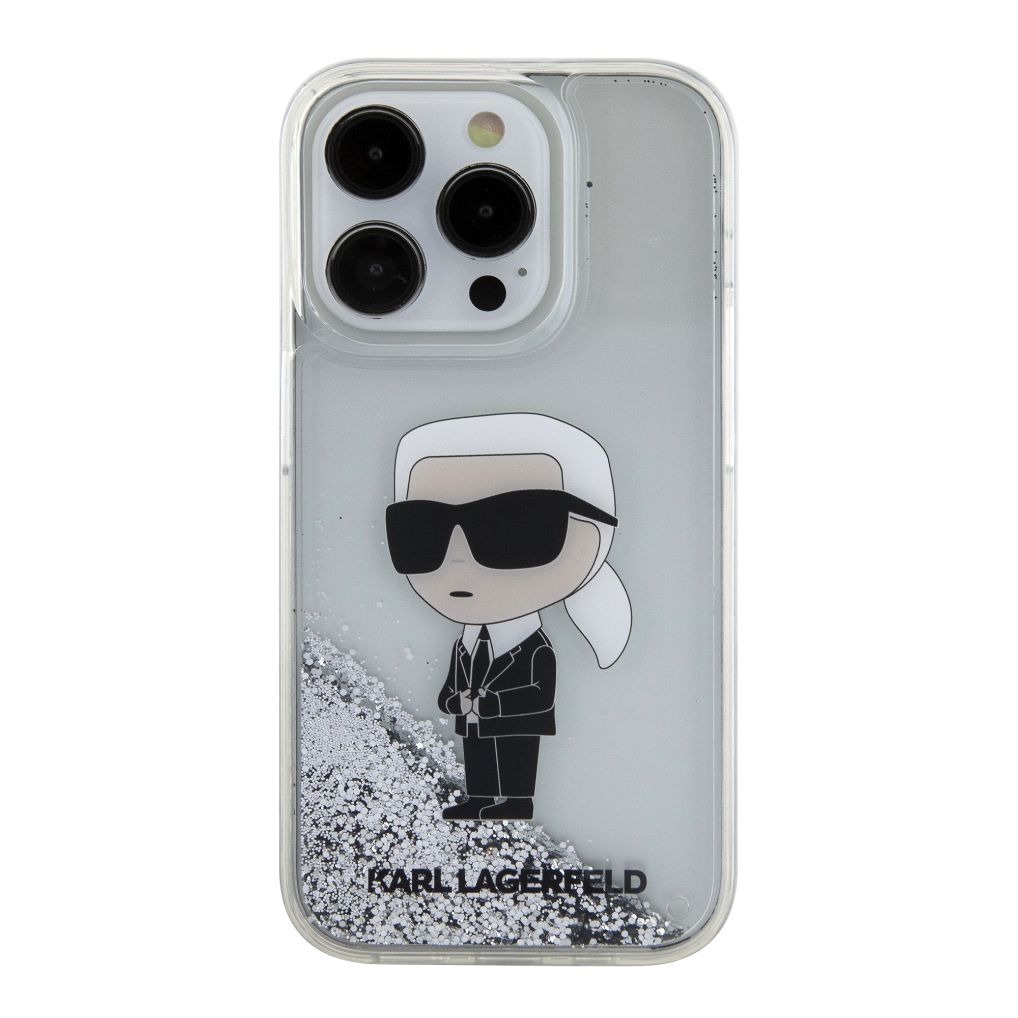 Ochranný kryt na iPhone 15 Pro - Karl Lagerfeld, Liquid Glitter Karl Head Silver