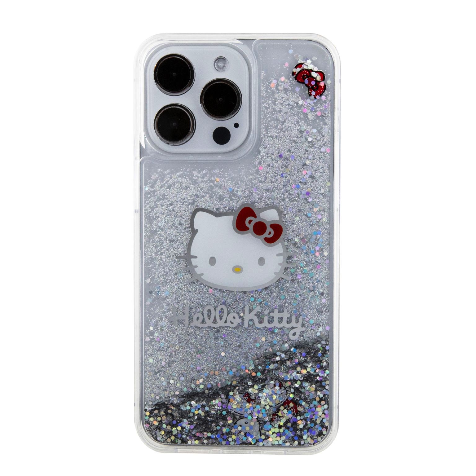 Ochranný kryt na iPhone 15 Pro MAX - Hello Kitty, Liquid Glitter Electroplating Head Logo Transparent