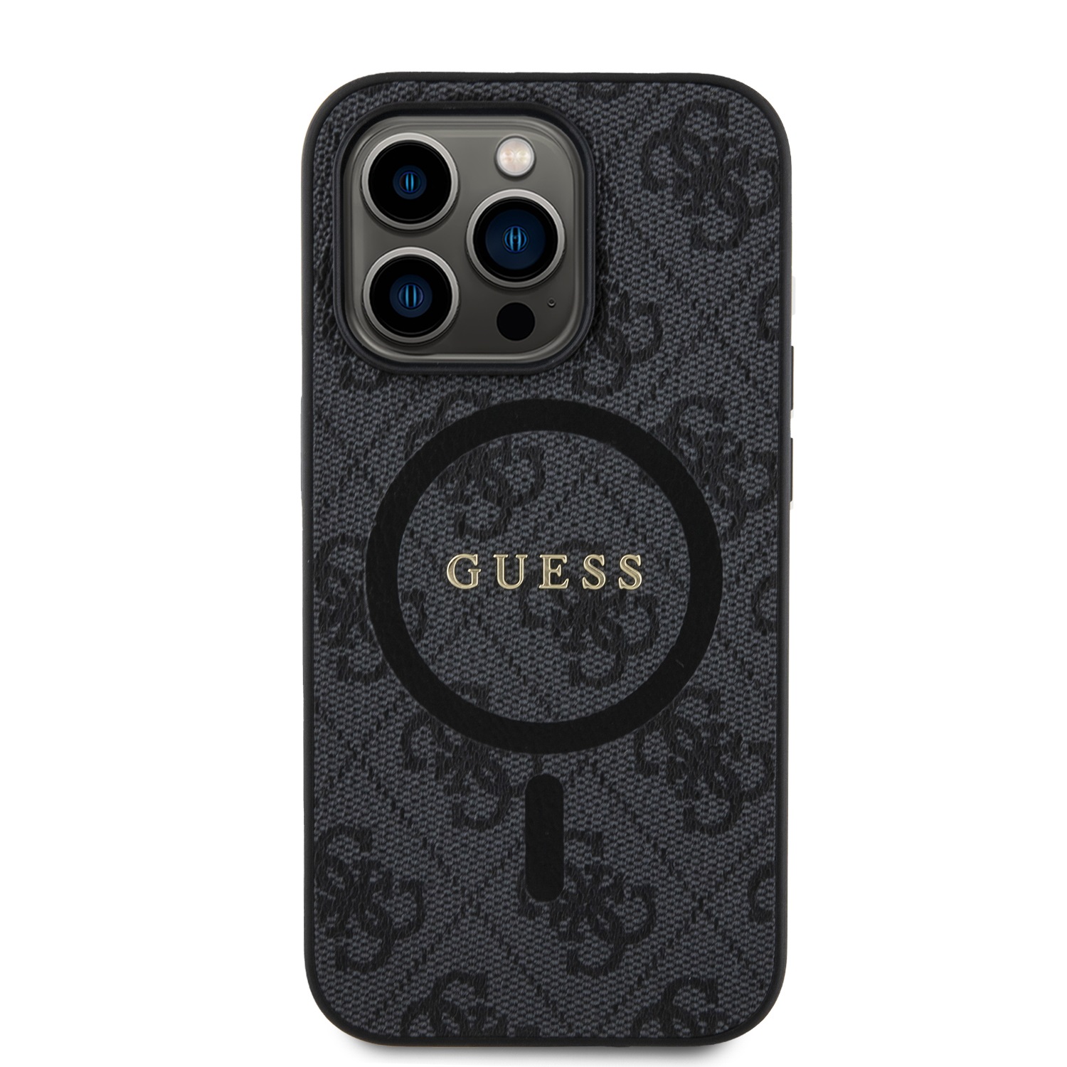 Ochranný kryt na iPhone 14 Pro - Guess, 4G Colored Ring MagSafe Black