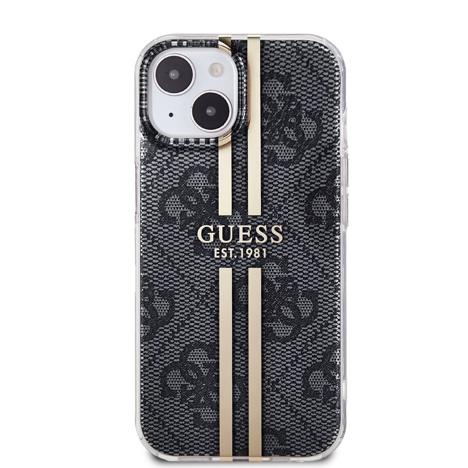 Ochranný kryt na iPhone 15 - Guess, IML 4G Gold Stripe Black