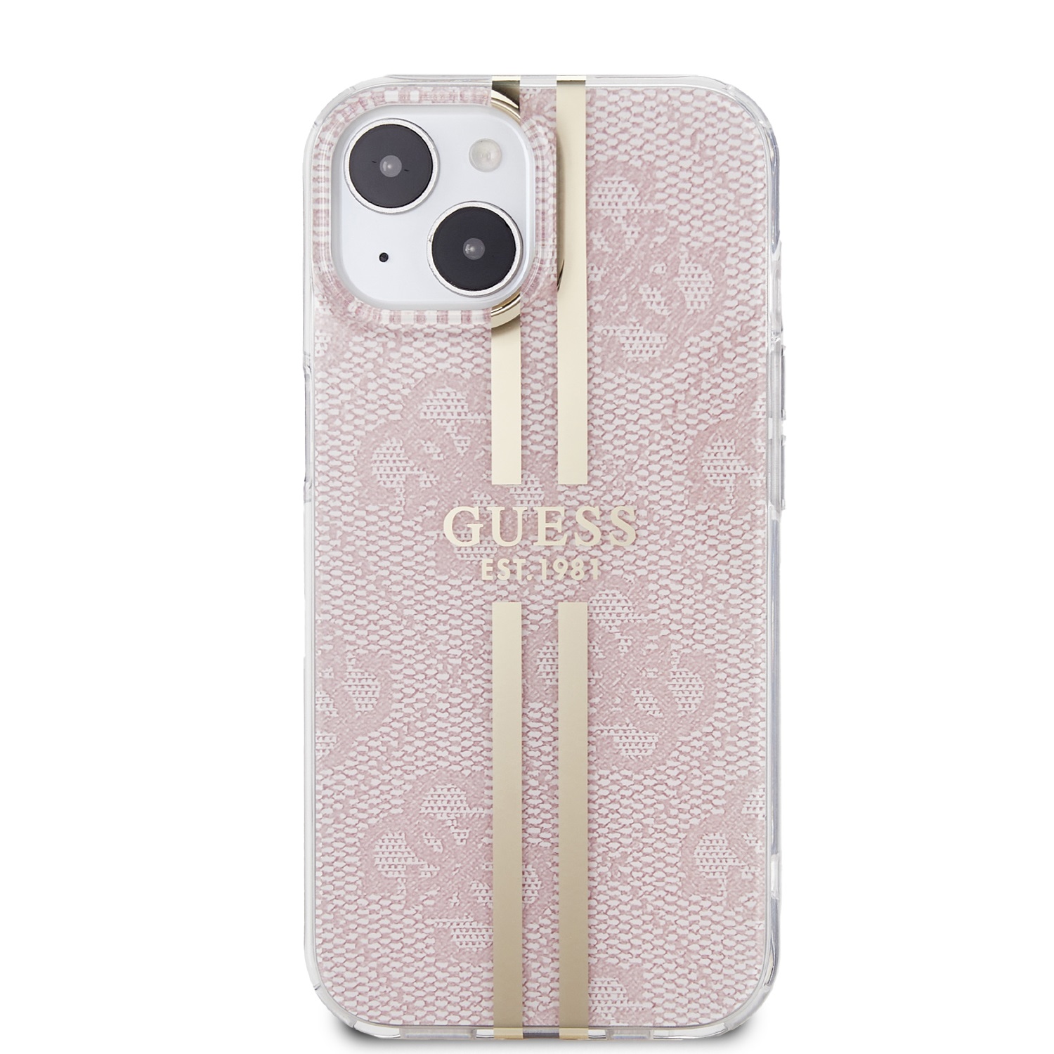 Ochranný kryt na iPhone 15 - Guess, IML 4G Gold Stripe Pink