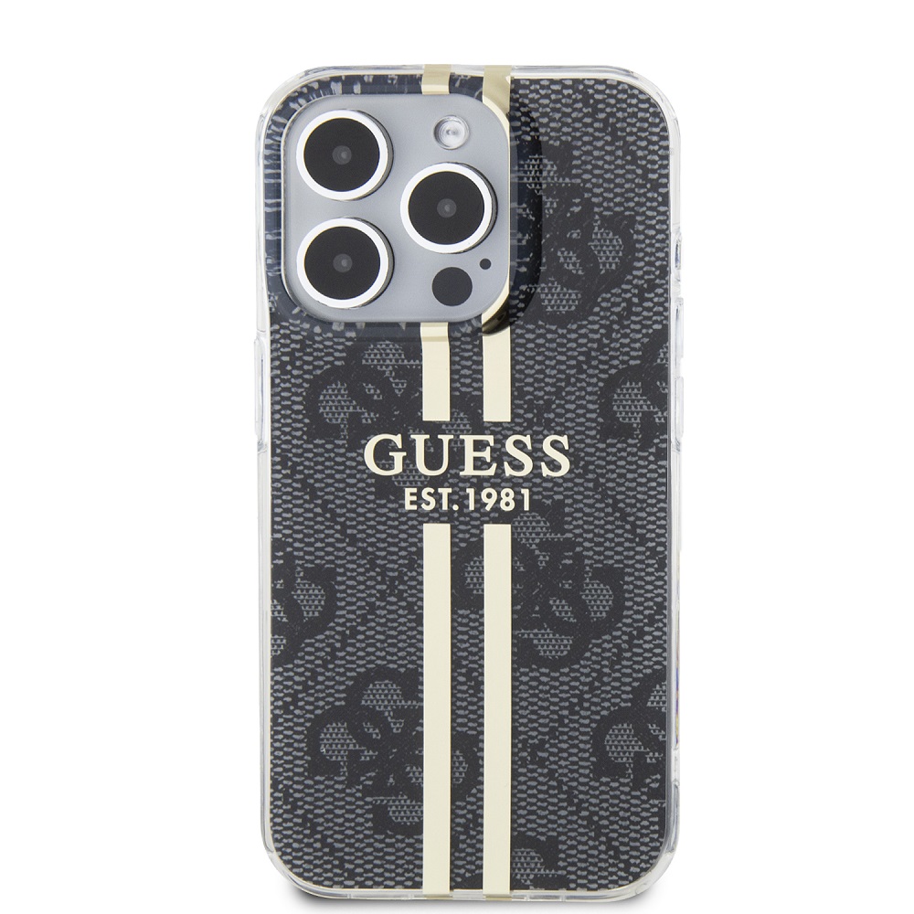 Ochranný kryt na iPhone 15 Pro - Guess, IML 4G Gold Stripe Black