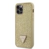 Ochranný kryt pro iPhone 12 / 12 Pro - Guess, Rhinestones Triangle Metal Logo Gold