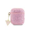 Pouzdro pro sluchátka AirPods - Guess, Rhinestones Triangle Metal Logo Pink