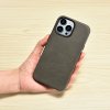 Kožený obal na iPhone 14 Pro - iCarer, OilWax MagSafe Gray