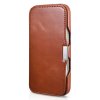 Knížkové pouzdro na iPhone 16 - iCarer, Oil Wax Real Leather MagSafe Brown