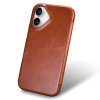 Knížkové pouzdro na iPhone 16 - iCarer, Oil Wax Real Leather MagSafe Brown