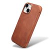 Knížkové pouzdro na iPhone 15 - iCarer, Oil Wax Real Leather MagSafe Brown
