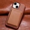 Knížkové pouzdro na iPhone 15 - iCarer, Oil Wax Real Leather MagSafe Brown