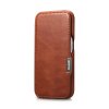 Knížkové pouzdro na iPhone 15 - iCarer, Oil Wax Real Leather MagSafe Brown