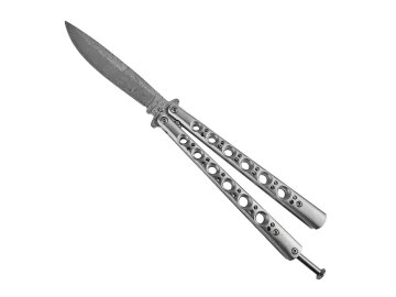 20784 4 balisong silver damascus sabre stribrny