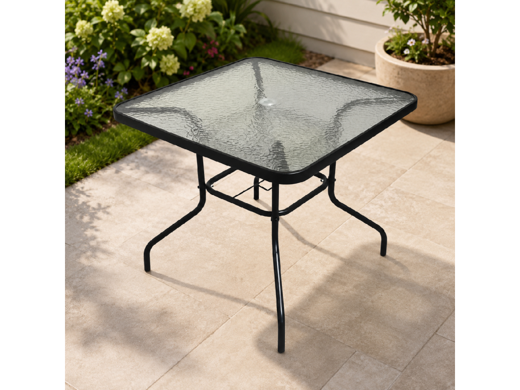 Zahradní stůl se skleněnou deskou BestBerg BBGF-GT4 / 80 × 80 × 70 cm / černá/transparentní Varianta: ivi0