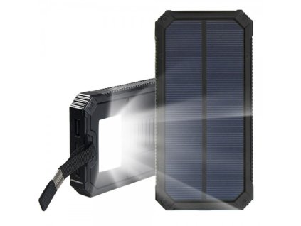 power bank solaire double usb 20000mah waterproof avec lampe torche noir