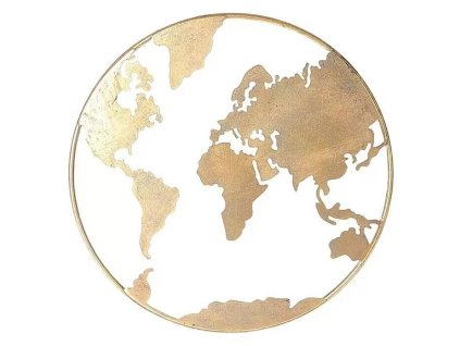 Nástěnná dekorace kontinenty zeměkoule / ø 58 cm / kov / zlatá