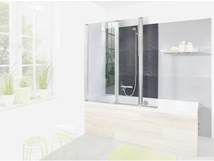 Skládací vanová zástěna / 3 díly / 130 x 140 cm / 4 mm tvrzené sklo (iris-variant-id ivi0)