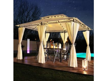 Zahradní altán s LED solárním osvětlením BestBerg BBGG-11 / 300 x 400 x 275 cm / béžová (iris-variant-id ivi0)